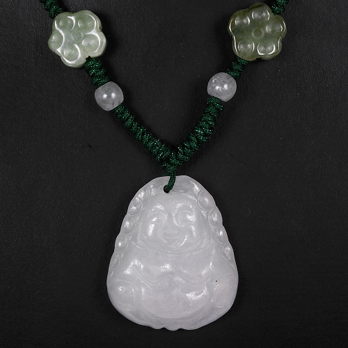 Halskette Jade, Buddha L, Handarbeit, Makramee, Glücksbringer - zum Schließen ins Bild klicken